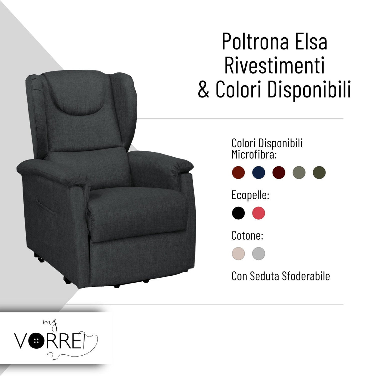 Poltrona Relax 1 o 2 Motori | Dispositivo Medico Classe 1 Iva 4% per gli aventi diritto | Seduta Sfoderabile Rivestimento in 3 Tipi | Elsa
