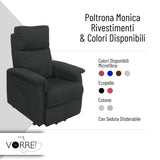 Poltrona Relax | Seduta Sfoderabile | Dispositivo Medico IVA 4% per gli Aventi diritto | a 1 o 2 Motori | Rivestimento Microfibra | Monica