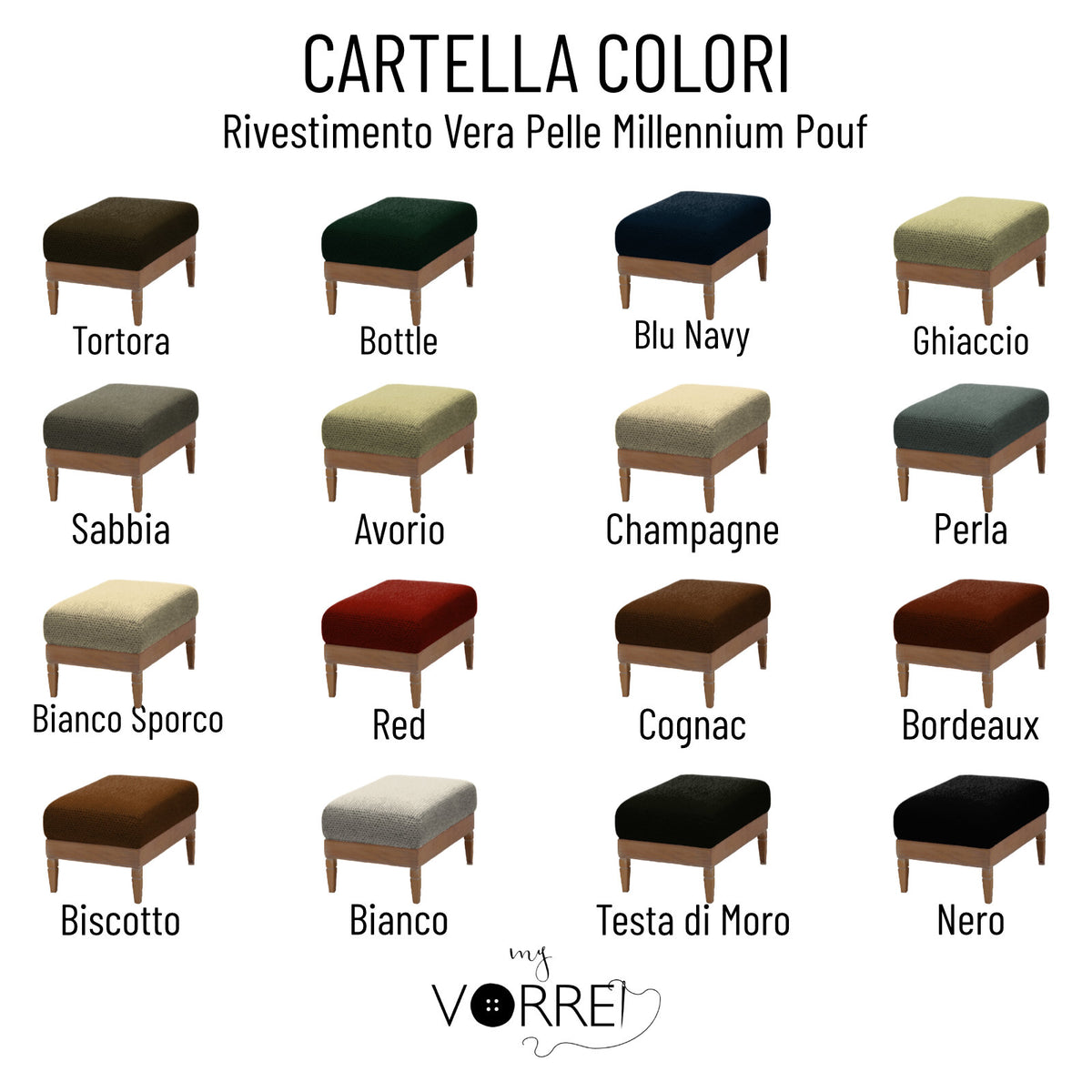 Pouf in Vera Pelle o Tessutoin 2 Misure | 32 Colori | Spedizione Gratuita dei campioni della Pelle e Tessuto in tutta Europa