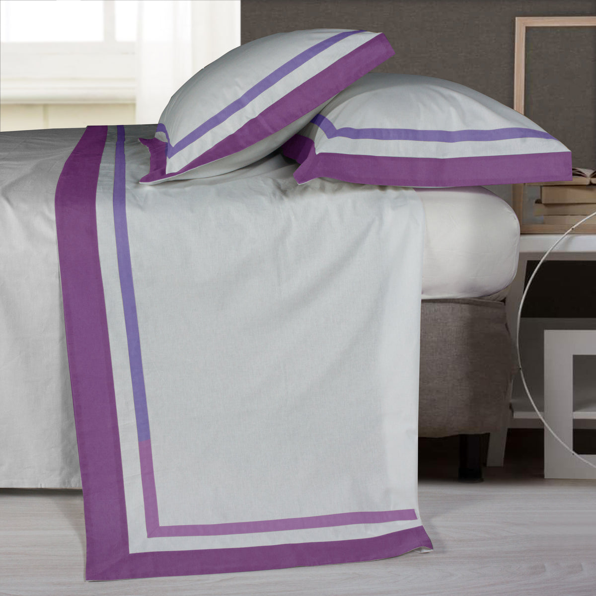 Completo Lenzuola 1 Piazza e Mezzo Cotone 100% Lenzuola Sopra cm 190x290 + Lenzuolo Sotto Angoli cm 120x200x25 + 1 Federa cm 50x80 Pamela