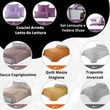 Trapunta Invernale Double Misura Matrimoniale cm 290x290 gr 300 Mq in Coordinato con Lenzuola Federe e Cuscini da Lettura