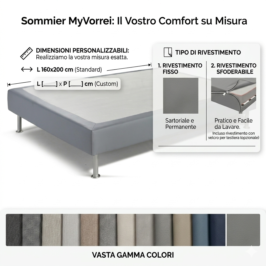 Kit Letto Classic Aggiuntivo MyVorrei: Sommier, Materasso – Con Gonna a sfiorare pavimento