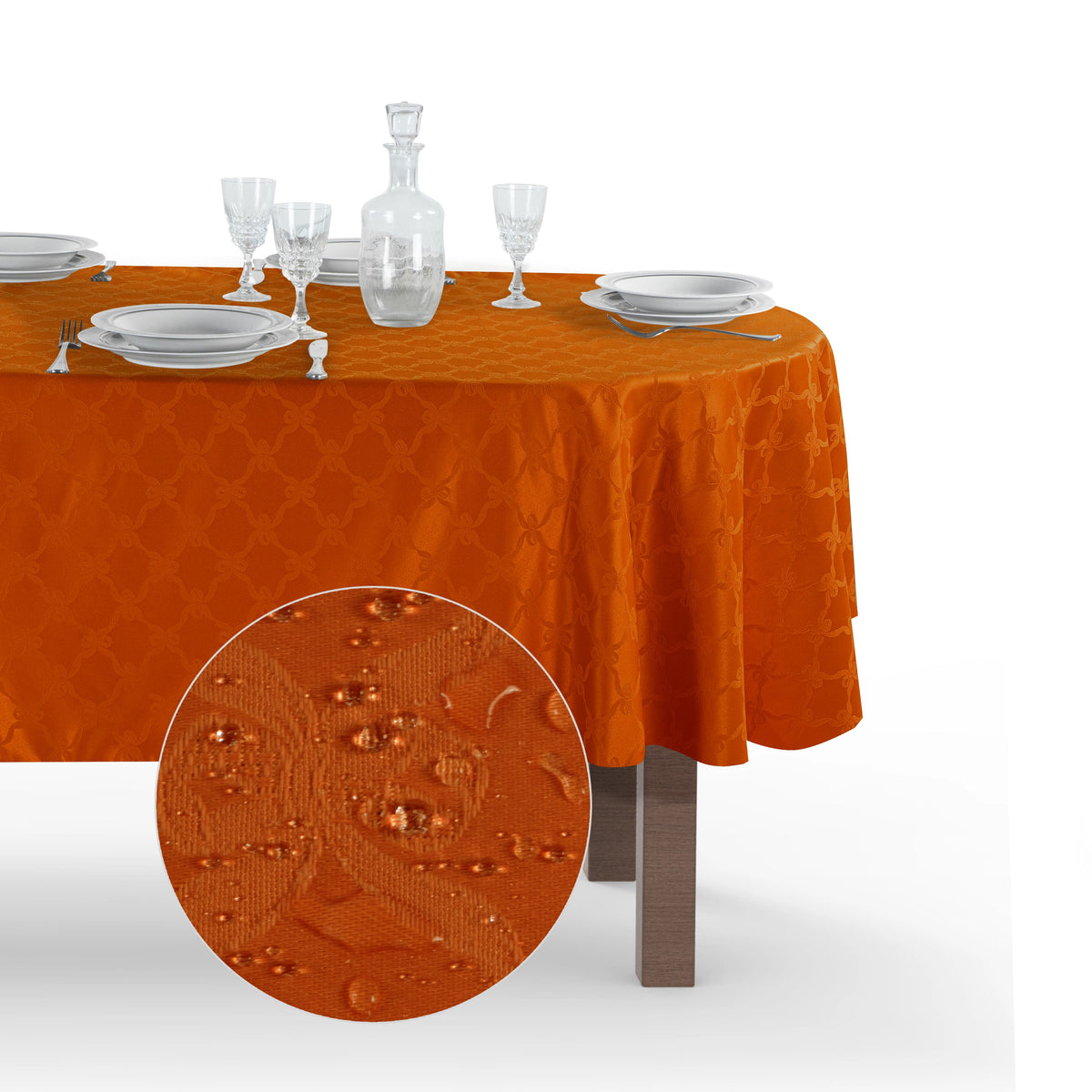 FirstTex Tovaglia Damascata Ornamentale - Poliestere Easycare - Macchia Resistente - Lavabile 60° - 160x260 Cm Ovale - Colore Marrone