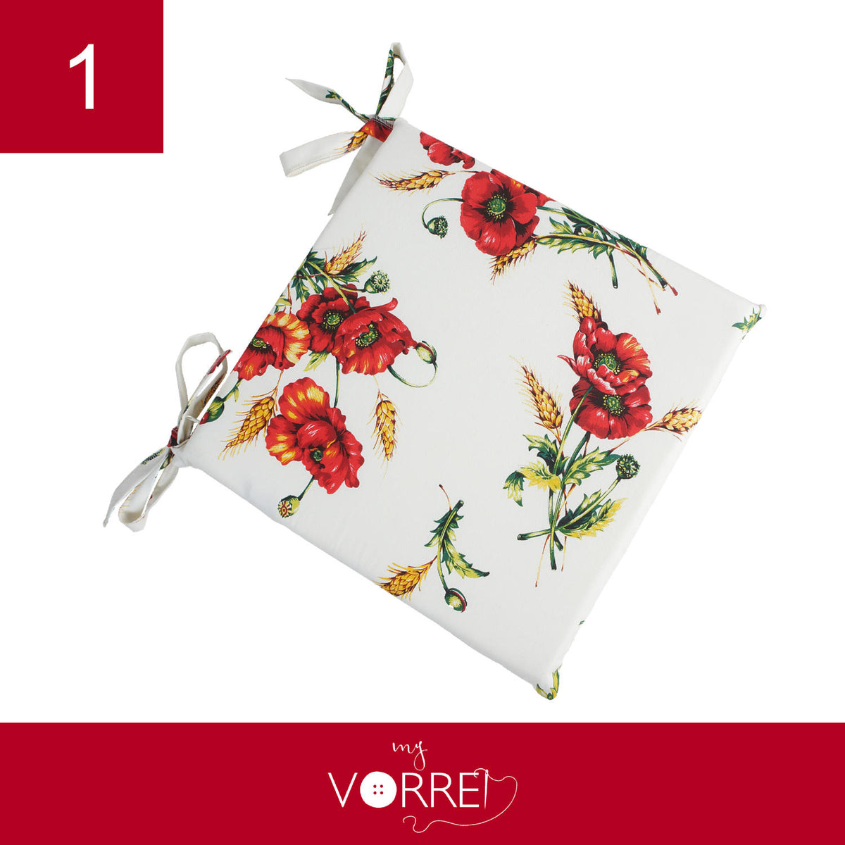 Cuscino Sedia Papavero | 40x40cm, spessore 4cm, sfoderabile con chiusura lampo