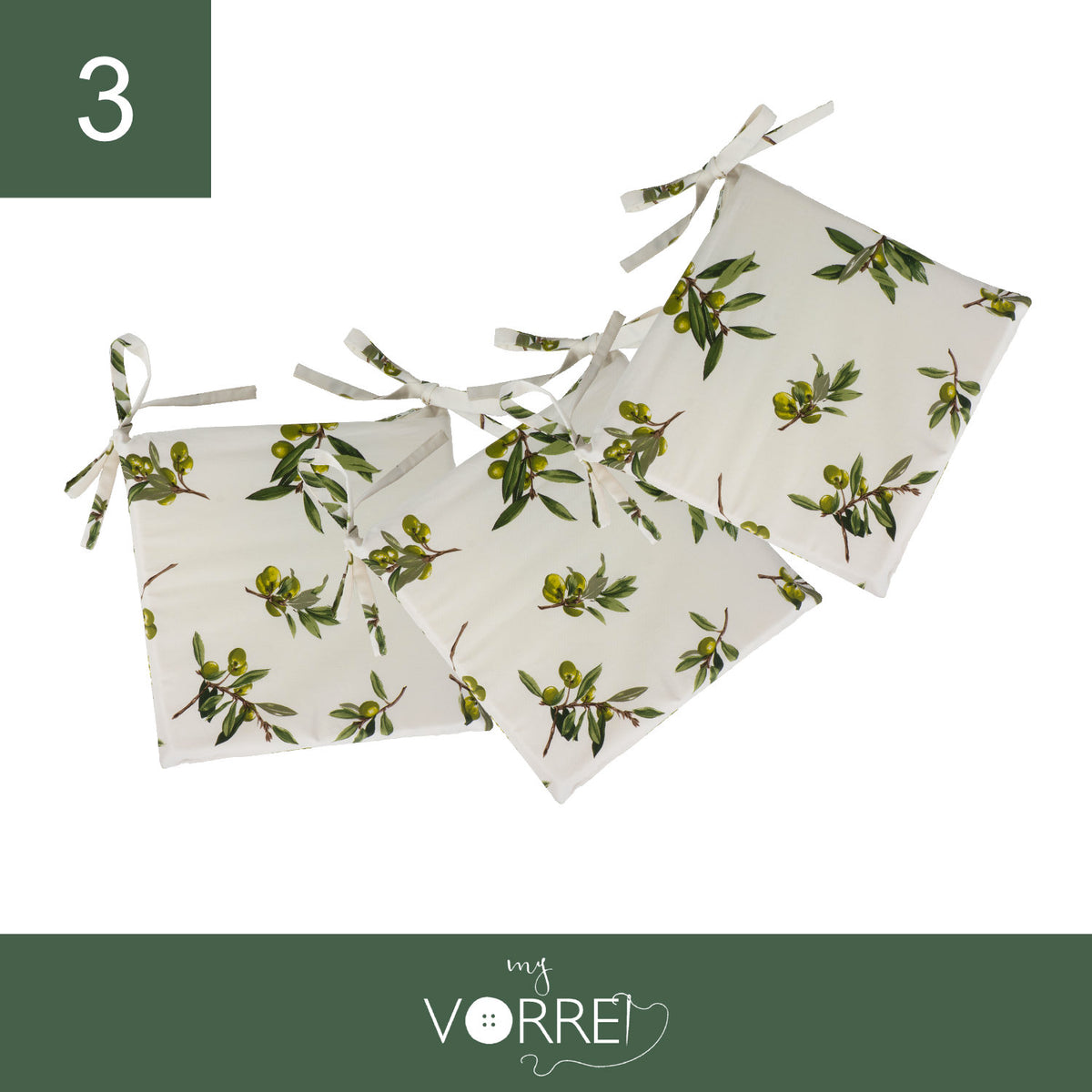 Cuscino Sedia Olive | 40x40cm, spessore 4cm, sfoderabile con chiusura lampo