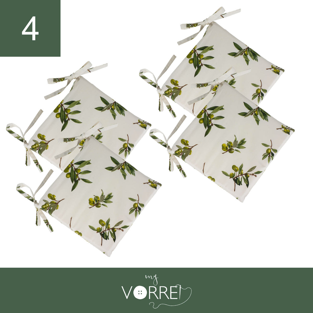 Cuscino Sedia Olive | 40x40cm, spessore 4cm, sfoderabile con chiusura lampo