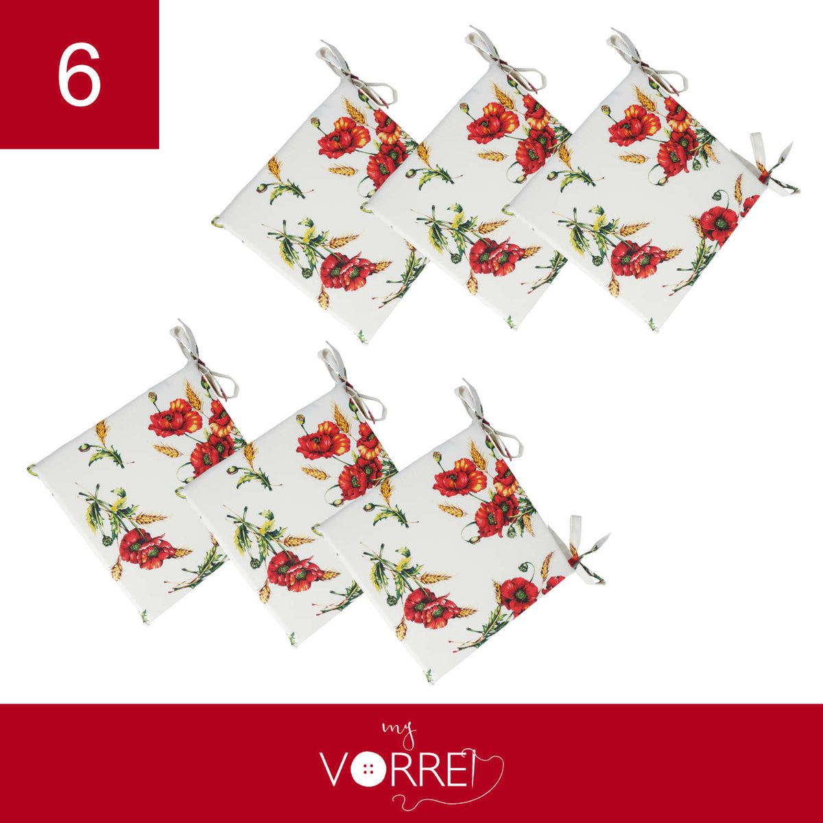 Cuscino Sedia Papavero | 40x40cm, spessore 4cm, sfoderabile con chiusura lampo