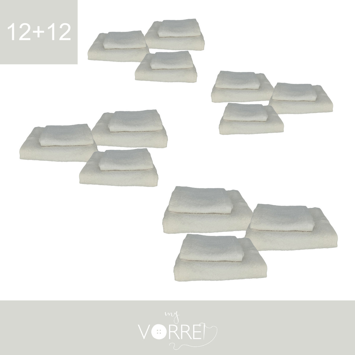 Coppia Spugna Viso+Ospite (12+12) Gr 450 MQ Cotone 100%| Misura Viso 60x110cm - Ospite 35x53cm