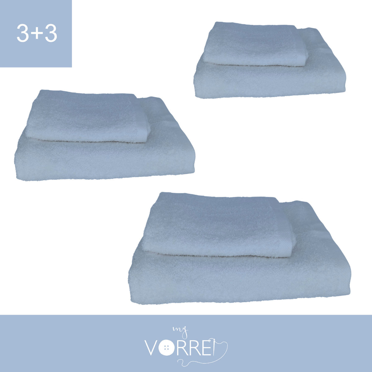 Coppia Spugna Viso+Ospite (3+3) Gr 450 MQ Cotone 100%| Misura Viso 60x110cm - Ospite 35x53cm