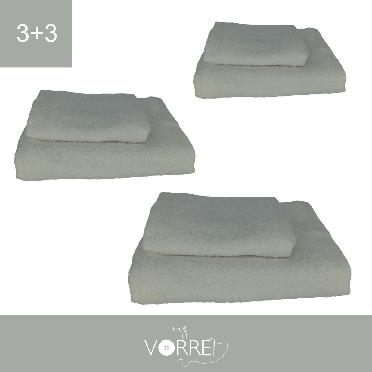 Coppia Spugna Viso+Ospite (3+3) Gr 450 MQ Cotone 100%| Misura Viso 60x110cm - Ospite 35x53cm