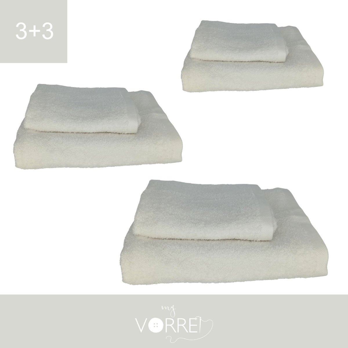 Coppia Spugna Viso+Ospite (3+3) Gr 450 MQ Cotone 100%| Misura Viso 60x110cm - Ospite 35x53cm