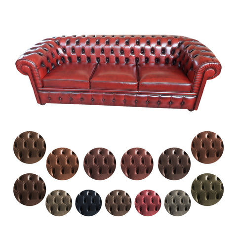 Divano 3 Posti Chesterfield in 5 tipi di Vera Pelle  | Made in Italy |cm 220x85 h 72 | Spedizione Gratuita dei campioni della Pelle in tutta Europa