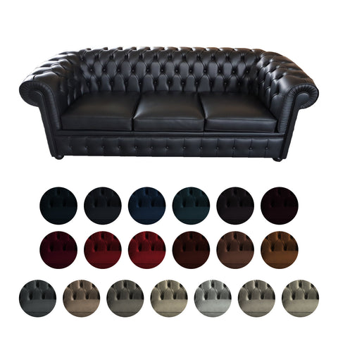 Divano 3 Posti Chesterfield in 5 tipi di Vera Pelle  | Made in Italy |cm 220x85 h 72 | Spedizione Gratuita dei campioni della Pelle in tutta Europa