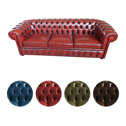 Divano 3 Posti Chesterfield in 5 tipi di Vera Pelle  | Made in Italy |cm 220x85 h 72 | Spedizione Gratuita dei campioni della Pelle in tutta Europa
