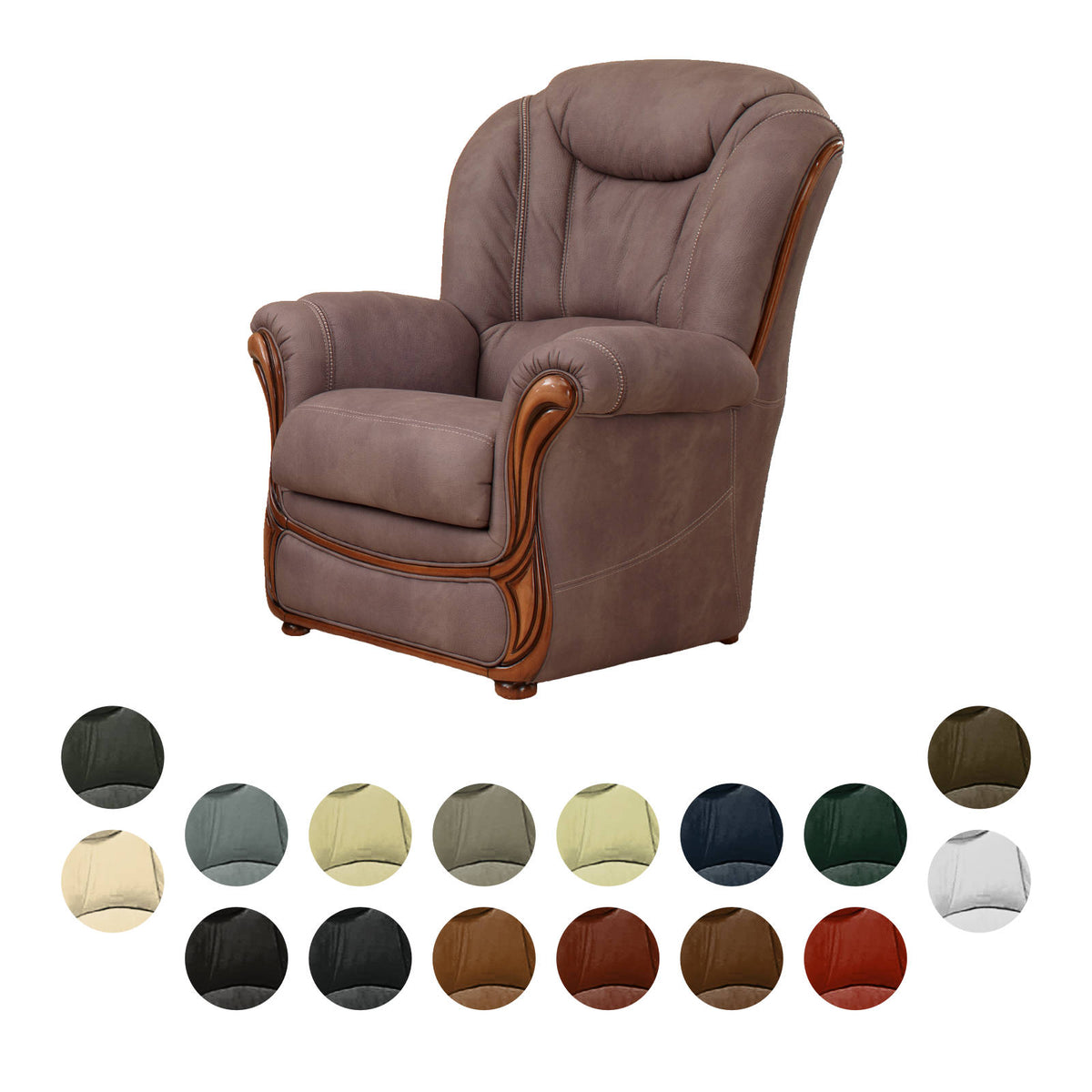 Poltrona Classica in Vera Pelle | Made in Italy |cm 85x95 h 102 | 16 Colori in Vera Pelle | Spedizione Gratuita dei campioni della Pelle in tutta Europa Grenoble