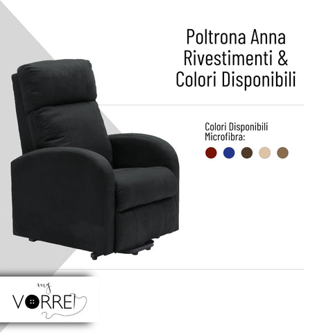 Poltrona Relax Alza Persona 2 Motori | Kit Vibro Massaggio con Riscaldamento Lombare | Rivestimento Microfibra Anna