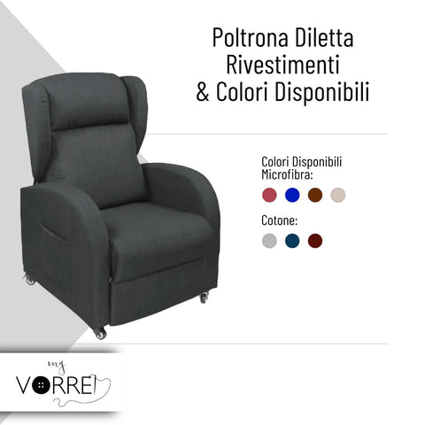 Poltrona Relax 1 Motore | Dispositivo Medico | Kit Vibro Massaggio con Riscaldamento Zona Lombare Rivestimento 2 Tipi di Tessuto | Diletta