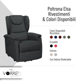 Poltrona Relax 1 o 2 Motori | Dispositivo Medico Classe 1 Iva 4% per gli aventi diritto | Seduta Sfoderabile Rivestimento in 3 Tipi | Elsa