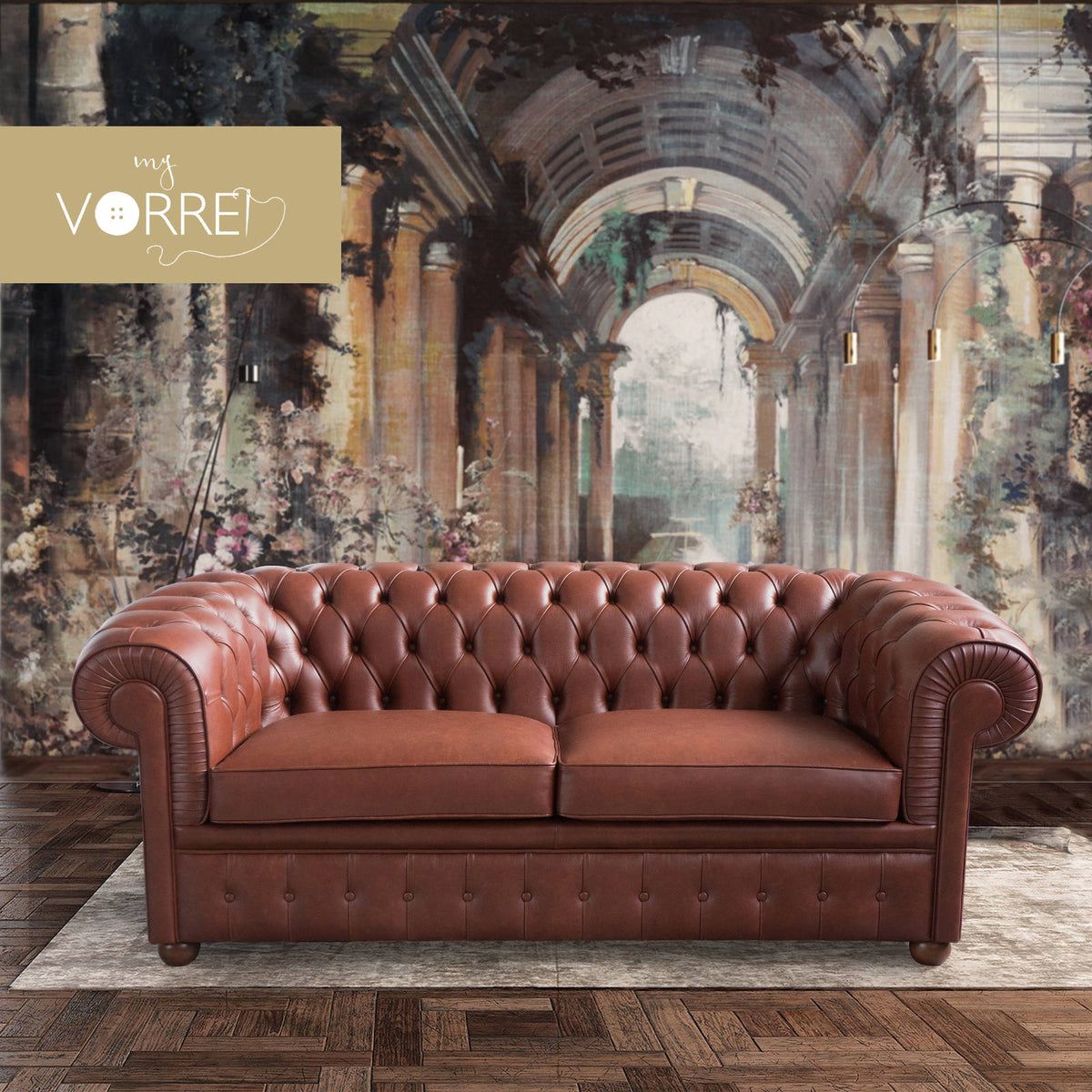 Divano 2 Posti Chesterfield in 5 tipi di Vera Pelle| Made in Italy |cm 165x85 h 72 | Spedizione Gratuita dei campioni della Pelle in tutta Europa