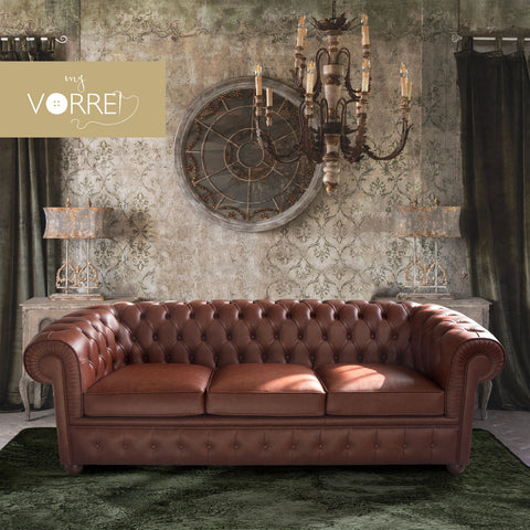 Divano 3 Posti Chesterfield in 5 tipi di Vera Pelle  | Made in Italy |cm 220x85 h 72 | Spedizione Gratuita dei campioni della Pelle in tutta Europa