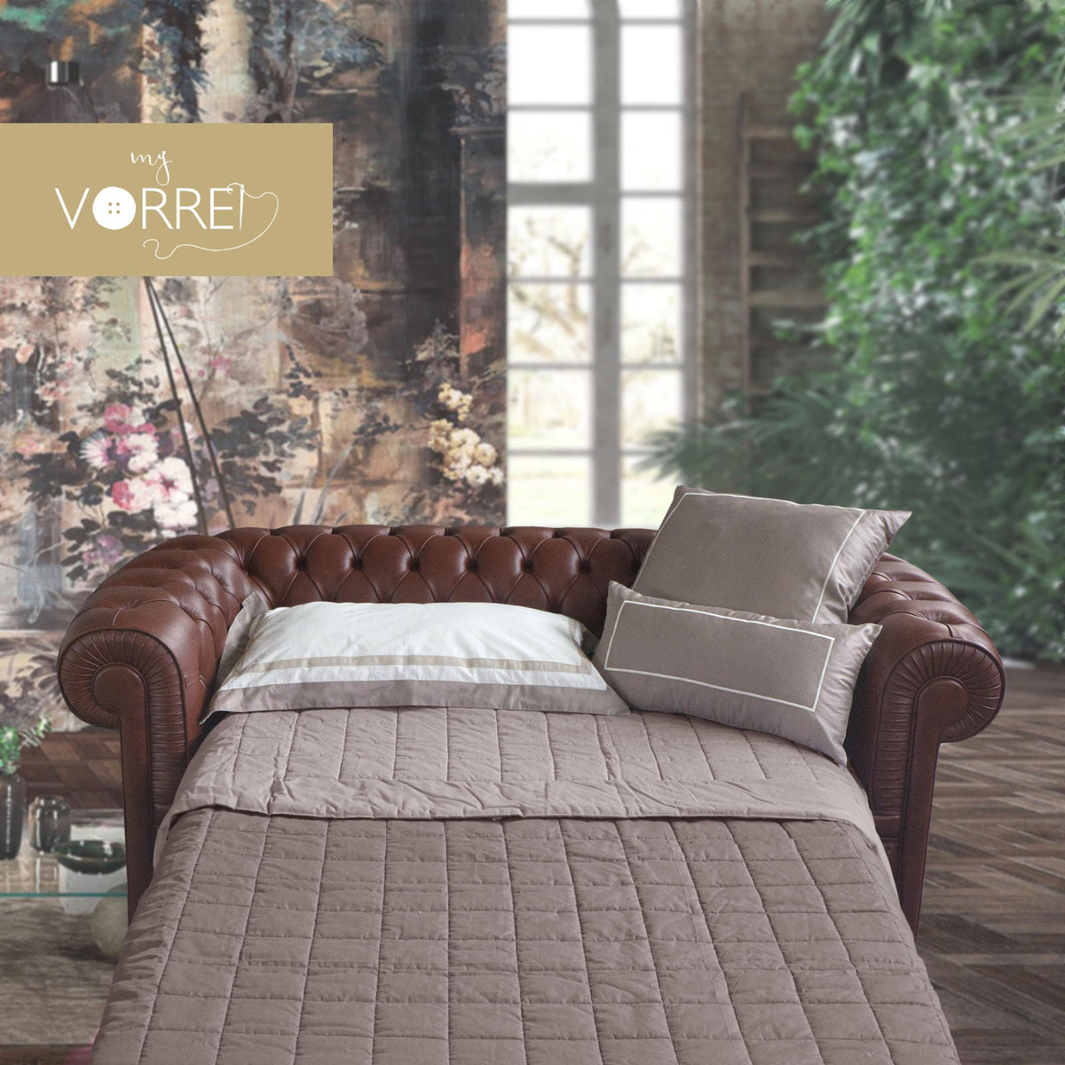 Divano Letto Chesterfield in 5 tipi di Vera Pelle| Made in Italy | Divano 3 Posti cm 220x90 h 72 | Letto Matrimoniale | Spedizione Gratuita dei campioni della Pelle in tutta Europa