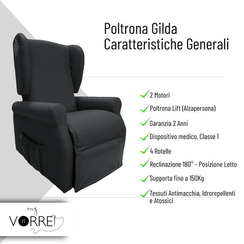 Poltrona Relax 2 Motori | Dispositivo Medico Classe 1 IVA 4% per gli aventi diritto | con Kit Roller | 3 Tipi di Rivestimento | Gilda