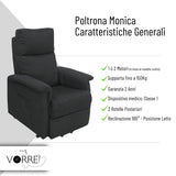Poltrona Relax | Seduta Sfoderabile | Dispositivo Medico IVA 4% per gli Aventi diritto | a 1 o 2 Motori | Rivestimento Microfibra | Monica