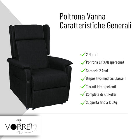 Poltrona Relax 2 Motori | Dispositivo Medico con Porta USB | Poggiatesta Regolabile | 3 Tipi di Rivestimento | Vanna