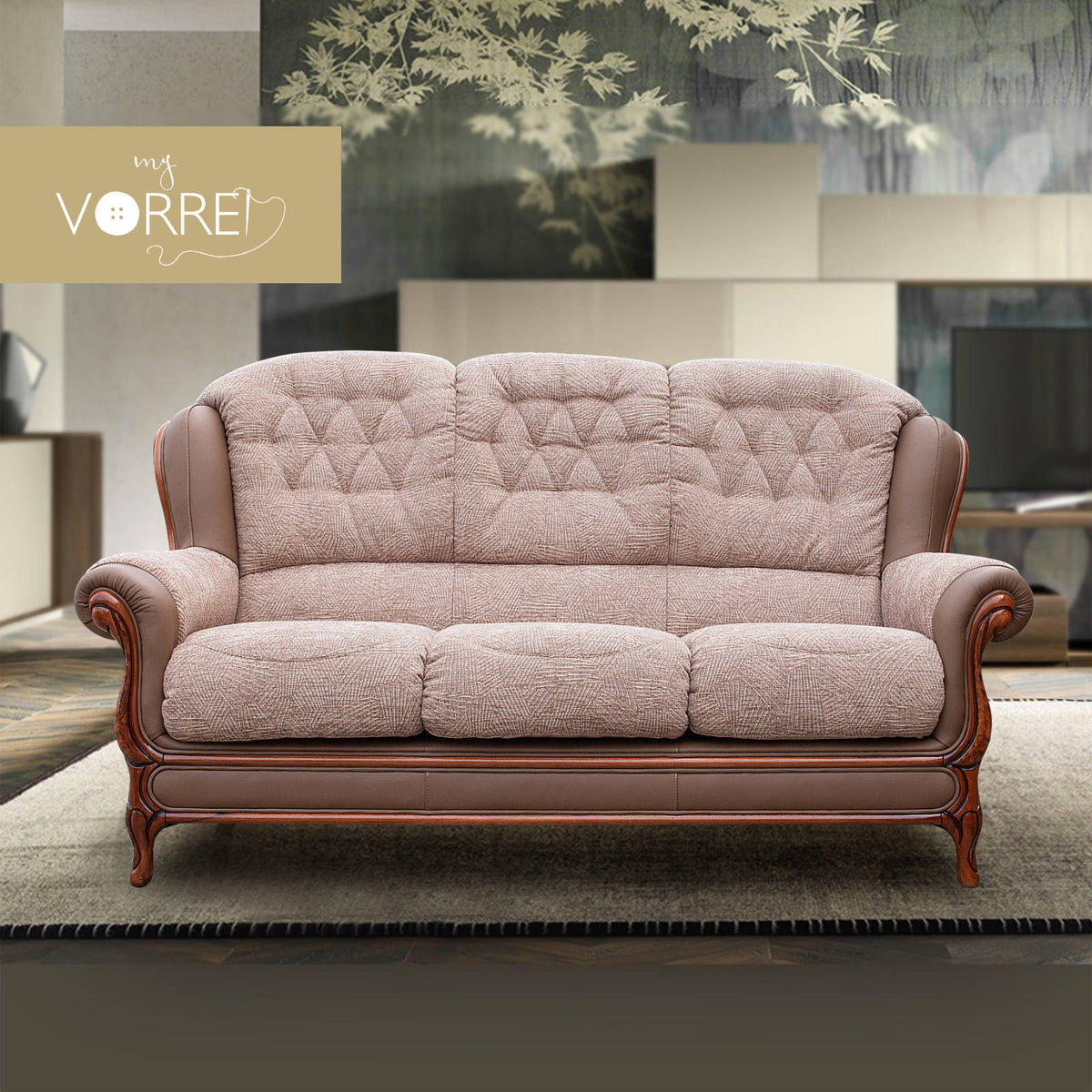 Divano 3 Posti Mix Vera Pelle e Tessuto | Made in Italy |cm 182x95 h 102 | 6 Colori | Spedizione Gratuita dei campioni della Pelle e Tessuto in tutta Europa