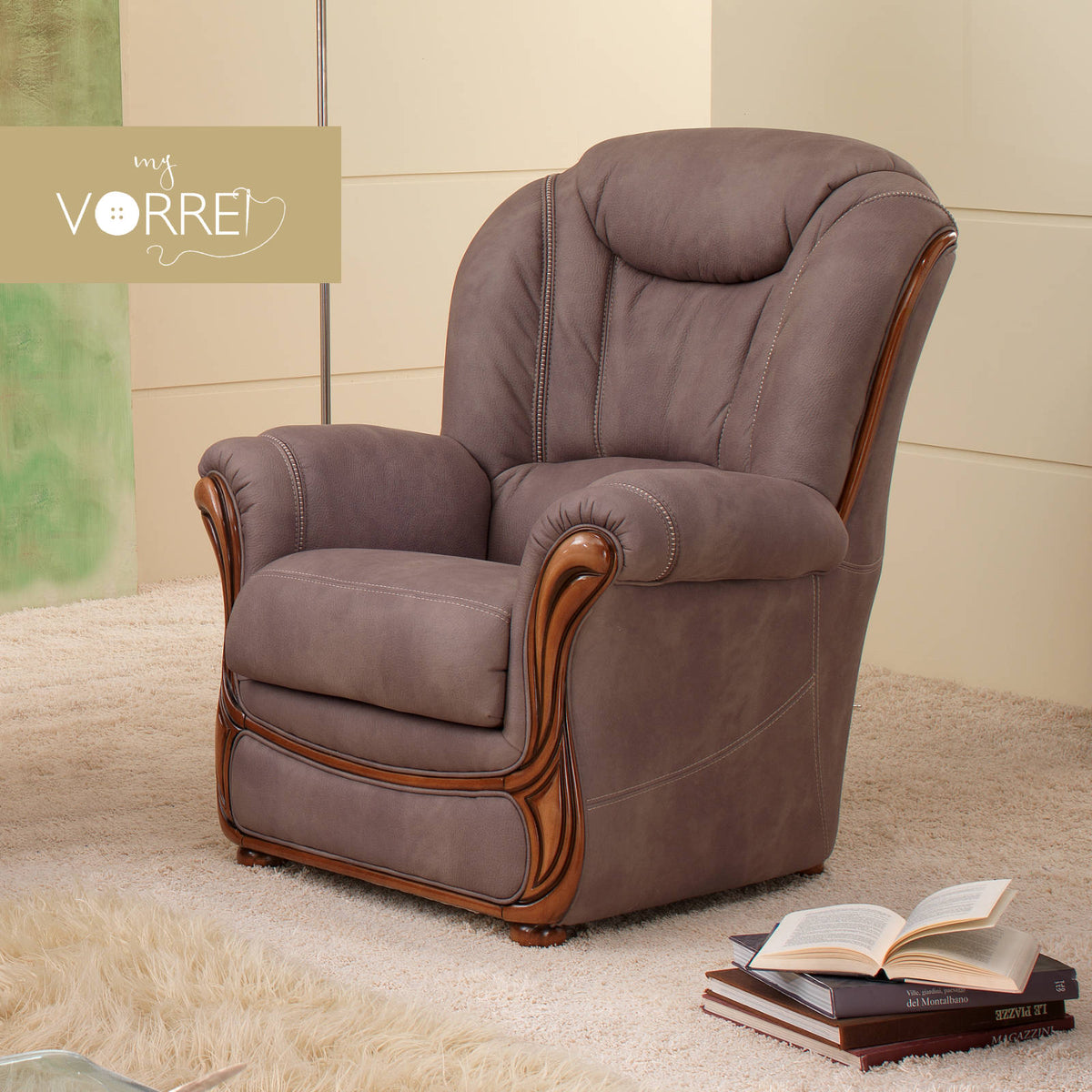 Poltrona Classica in Vera Pelle | Made in Italy |cm 85x95 h 102 | 16 Colori in Vera Pelle | Spedizione Gratuita dei campioni della Pelle in tutta Europa Grenoble