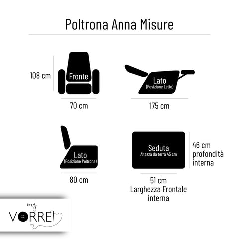 Poltrona Relax Alza Persona 2 Motori | Kit Vibro Massaggio con Riscaldamento Lombare | Iva 4% per gli aventi diritto | Rivestimento Microfibra Anna