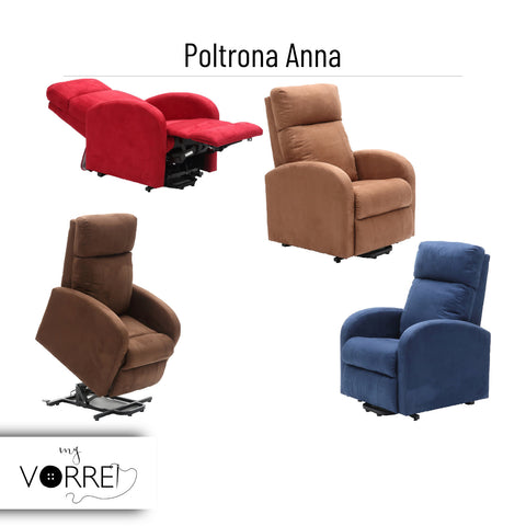 Poltrona Relax Alza Persona 2 Motori | Kit Vibro Massaggio con Riscaldamento Lombare | Rivestimento Microfibra Anna