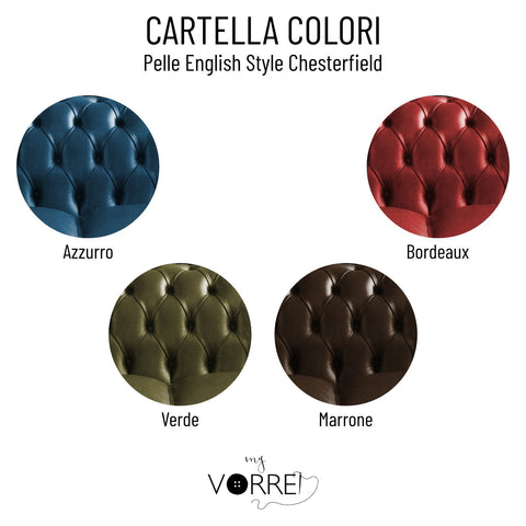 Divano 3 Posti Chesterfield in 5 tipi di Vera Pelle  | Made in Italy |cm 220x85 h 72 | Spedizione Gratuita dei campioni della Pelle in tutta Europa