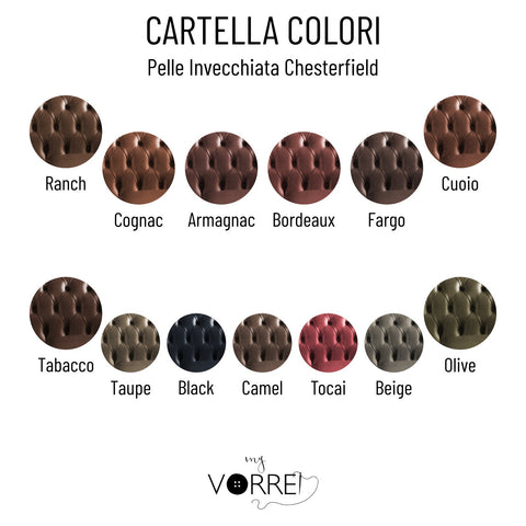 Divano 3 Posti Chesterfield in 5 tipi di Vera Pelle  | Made in Italy |cm 220x85 h 72 | Spedizione Gratuita dei campioni della Pelle in tutta Europa