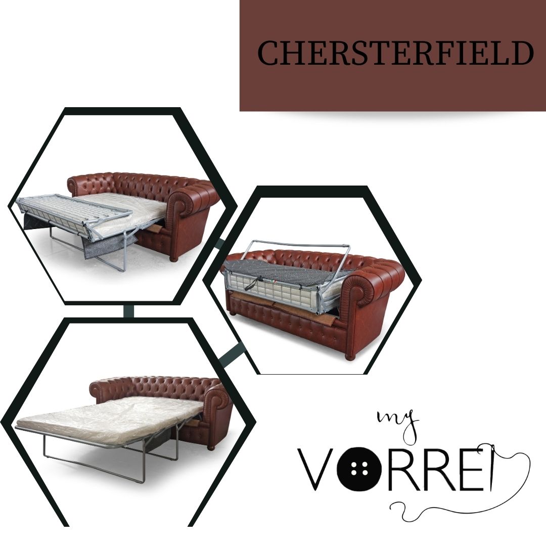 Divano Letto Chesterfield in 5 tipi di Vera Pelle| Made in Italy | Divano 2 Posti cm 165x90 h 72 | Letto Singolo | Spedizione Gratuita dei campioni della Pelle in tutta Europa