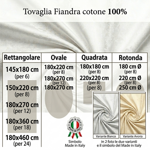 Tovaglia Rettangolare con tovaglioli Fiandra Cotone 100%