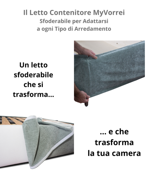 Letto Contenitore su Misura Sfoderabile Con Testiera o Senza | Versione 1 Piazza e Mezzo in 4 misure | Eleganza che dura nel tempo