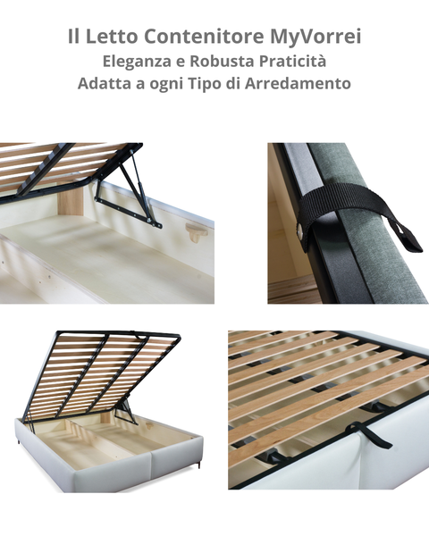 Letto Contenitore su Misura Sfoderabile Con Testiera o Senza | Versione 1 Piazza e Mezzo in 4 misure | Eleganza che dura nel tempo