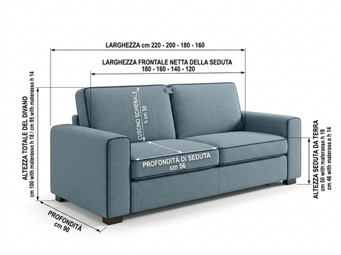 Divano Pronto Letto Professionale | Disponibile in 4 Misure | Materasso Alto fino a 18 cm | Ideale per Case Vacanza e Hotel
