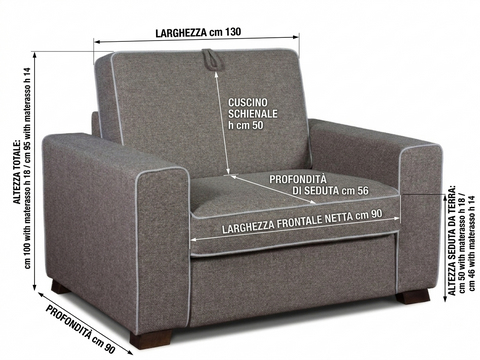 Poltrona Pronto Letto Singolo Professionale - Materasso Alto fino a 18 cm - Ideale per Case Vacanza e Hotel