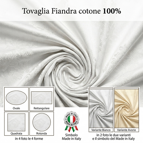 Tovaglia Rettangolare con tovaglioli Fiandra Cotone 100%