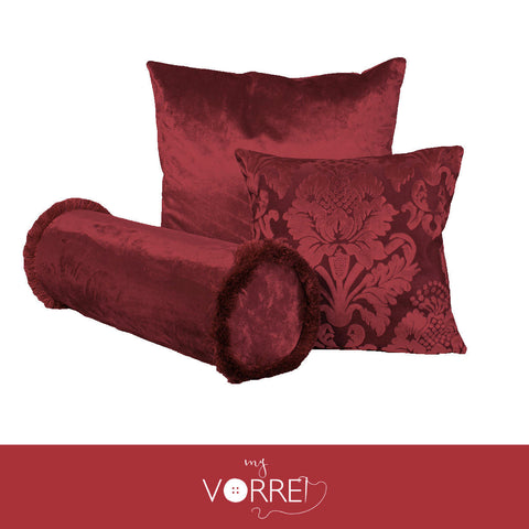 Tris Fodera Cuscini Velluto 1 60x60 1 45x45 1 Cilindro 20x60 Con imbottitura fiocco anallergico Sfoderabili In 8 Tonalità Colore