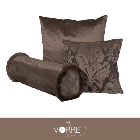 Tris Fodera Cuscini Velluto 1 60x60 1 45x45 1 Cilindro 20x60 Con imbottitura fiocco anallergico Sfoderabili In 8 Tonalità Colore