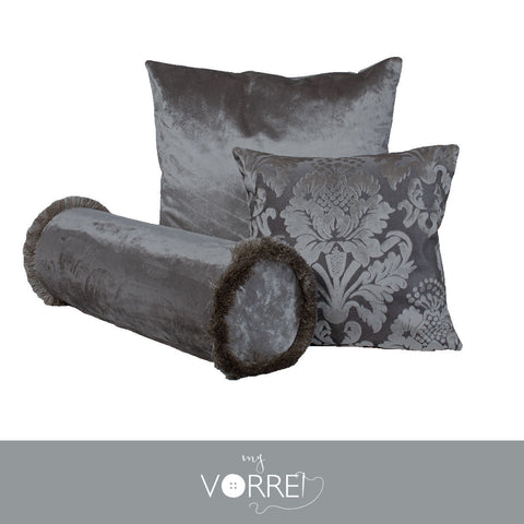 Tris Fodera Cuscini Velluto 1 60x60 1 45x45 1 Cilindro 20x60 Con imbottitura fiocco anallergico Sfoderabili In 8 Tonalità Colore