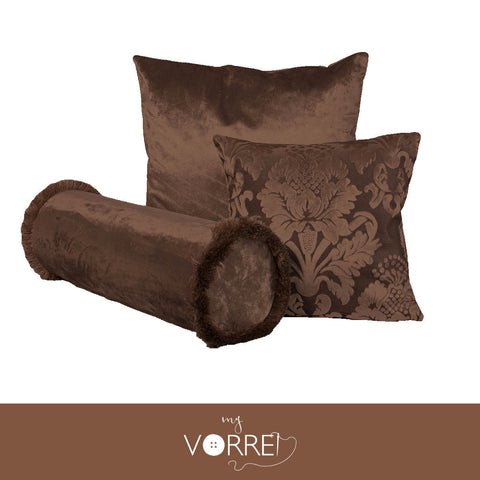 Tris Fodera Cuscini Velluto 1 60x60 1 45x45 1 Cilindro 20x60 Con imbottitura fiocco anallergico Sfoderabili In 8 Tonalità Colore
