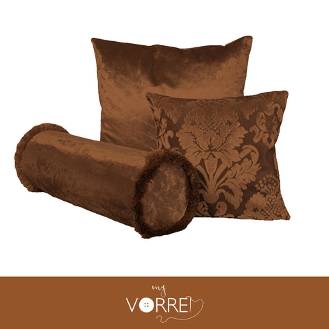 Tris Fodera Cuscini Velluto 1 60x60 1 45x45 1 Cilindro 20x60 Con imbottitura fiocco anallergico Sfoderabili In 8 Tonalità Colore