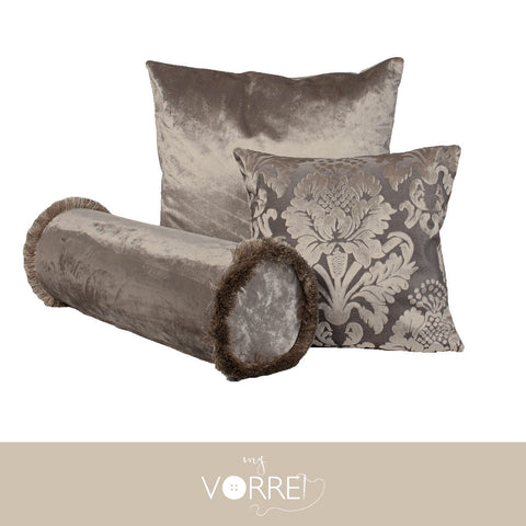 Tris Fodera Cuscini Velluto 1 60x60 1 45x45 1 Cilindro 20x60 Con imbottitura fiocco anallergico Sfoderabili In 8 Tonalità Colore