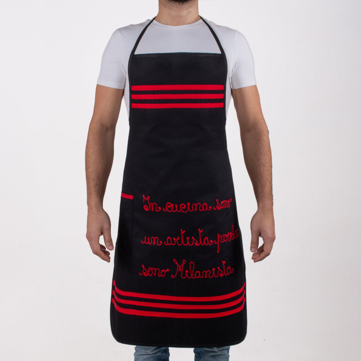 Grembiule Uomo del Tifoso Milanista + Personalizzazione ricamata con Nome/Frase