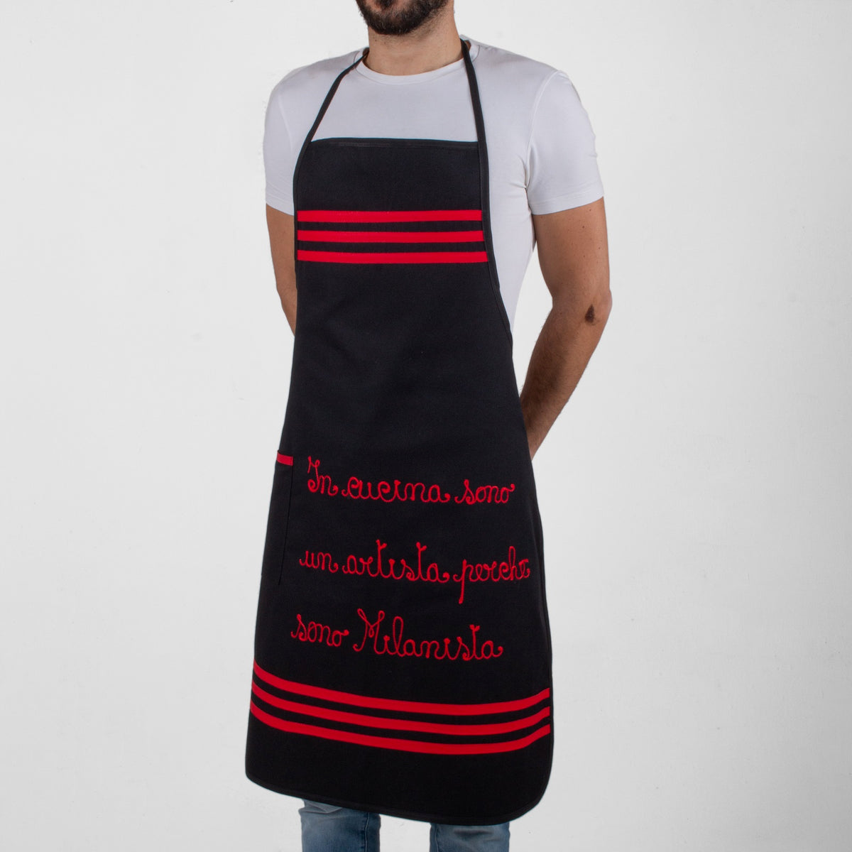 Grembiule Uomo del Tifoso Milanista + Personalizzazione ricamata con Nome/Frase