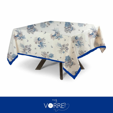 Tovaglia Quadrata Fantasia Marina Blu Cotone 100%
